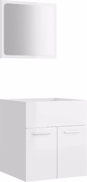 Berkfield Home 2 Piece Modern White High Gloss Bathroom Furniture Set with Vanity Unit and Mirror Cabinet