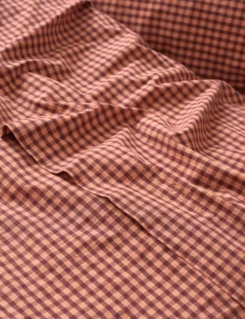 Piglet In Bed Pure Cotton Gingham Checked Flat Sheet, Brown Mix, W: 90 cm, L: 190 cm