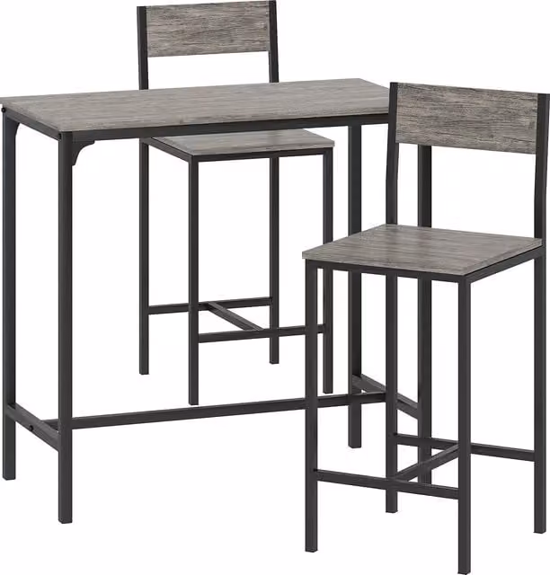 HOMCOM 3-Piece Industrial Bar Table Set with 2 Stools in Black and Grey – 1
