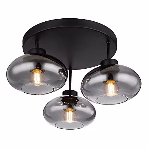 Globo Lighting Retro Smoked Glass Ceiling Light in Black with 3x E27 Sockets, Diameter: 40 cm, Height: 24 cm – 1