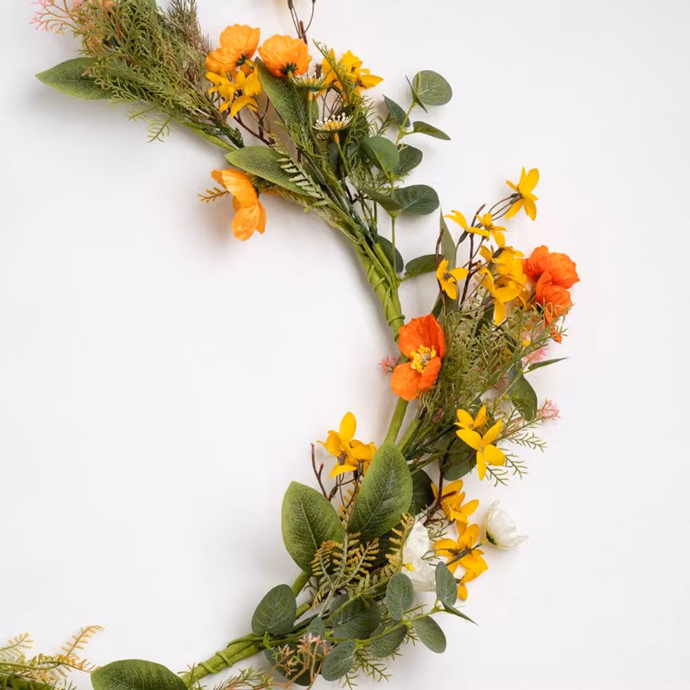 Scottish Everlastings Ltd Rustic Orange Forsythia and Poppy Floral Garland, 150 cm – 2