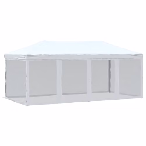 vidaXL Folding Party Tent with Sidewalls in White and Silver, W/D/H: 6 x 3 x 2.44 m