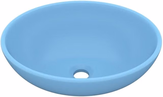 Berkfield Home Luxury Oval Ceramic Basin in Matt Light Blue W: 40 cm, D: 33 cm – 1