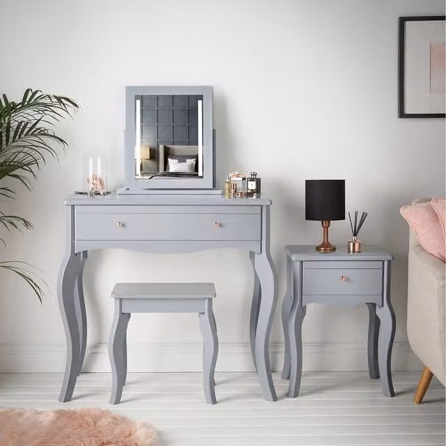 Carme Modern Grey and Gold Dressing Table and Side Table Four Piece Set