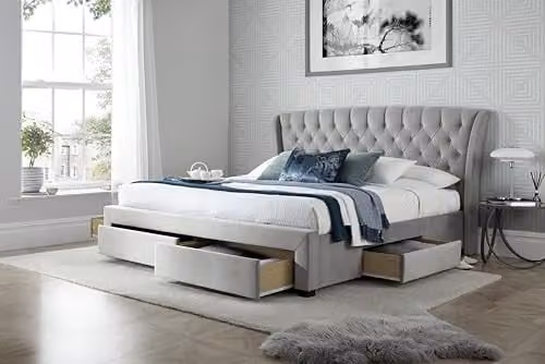 Bedmaster Newton Velvet 4 Drawer Storage Bed, Grey, W/D/H: 140 x 200 x 174 cm – 1