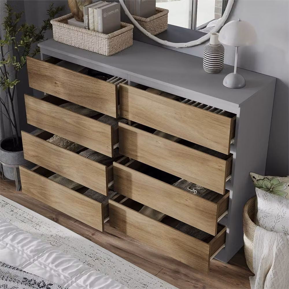 FORGEVIO Modern 8 Drawer Chest in Grey and Light Oak – 3