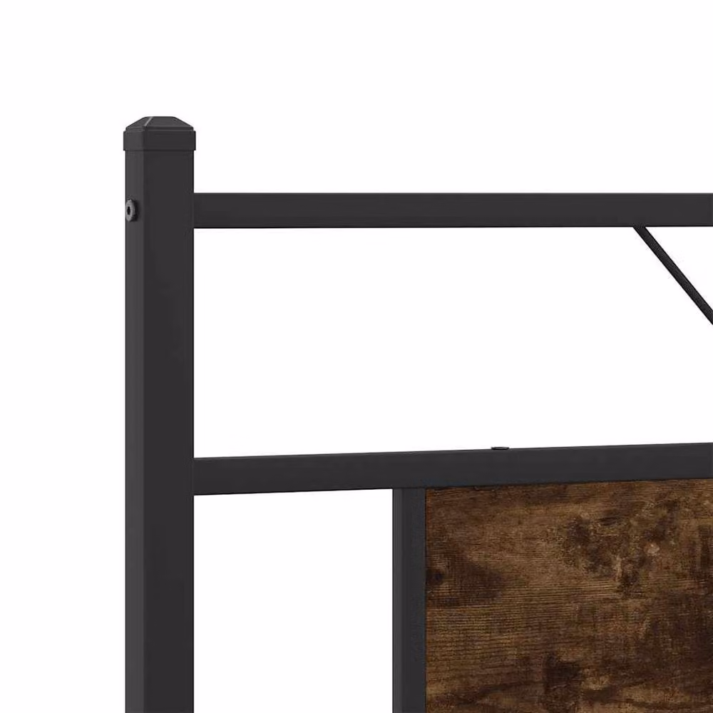 Berkfield Home Metal and Wood Bed Frame in Smoked Oak Brown, W/D/H: 160 x 200 cm – 4