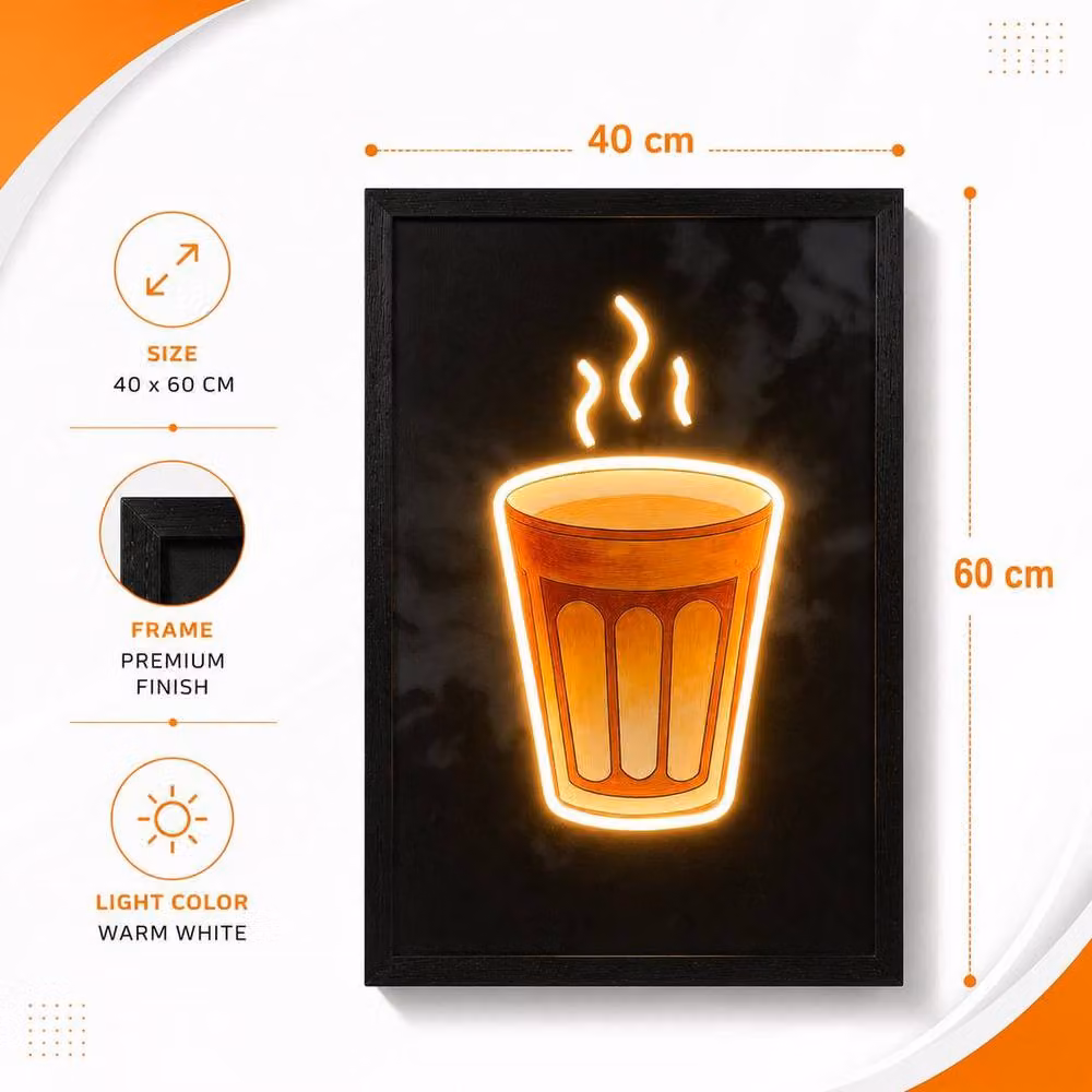 HOME LUXE INTERIOR Tea Cup Neon LED Wall Art, Black, W: 40 cm, H: 40 cm – 6