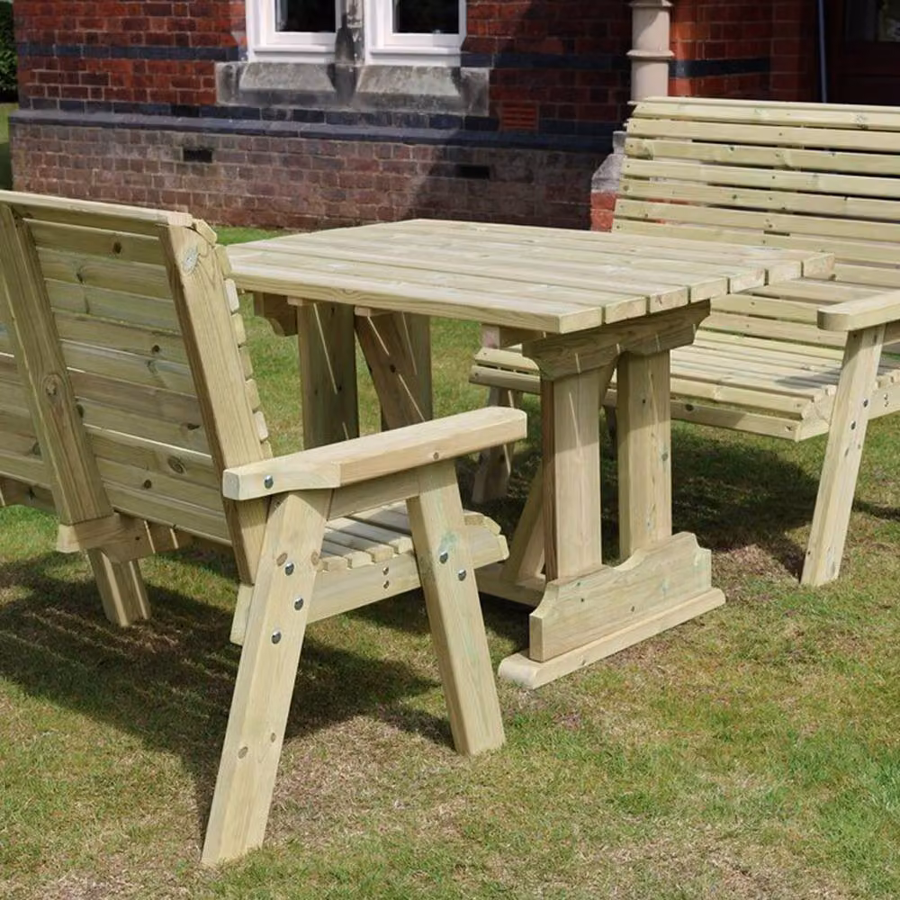 Churnet Valley Garden Furniture Ltd Ergo 4 Seat Compact Garden Furniture Set in Natural Wood, W/D/H: 120 x 90 x 76 cm