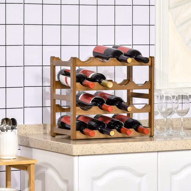 HOMCOM Free Standing Bamboo Wine Rack with 16 Bottle Holder in Brown