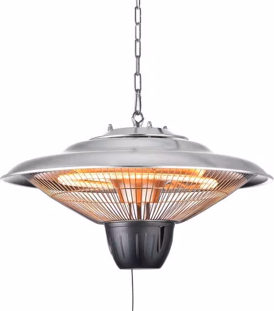 Litecraft Black and Silver Industrial Dome Pendant Outdoor Patio Halogen Heater with Pull Chain Switch