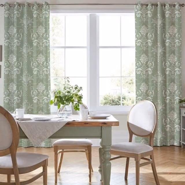Laura Ashley Josette Made to Measure Blackout Floral Cotton Eyelet Curtain Panel in Green