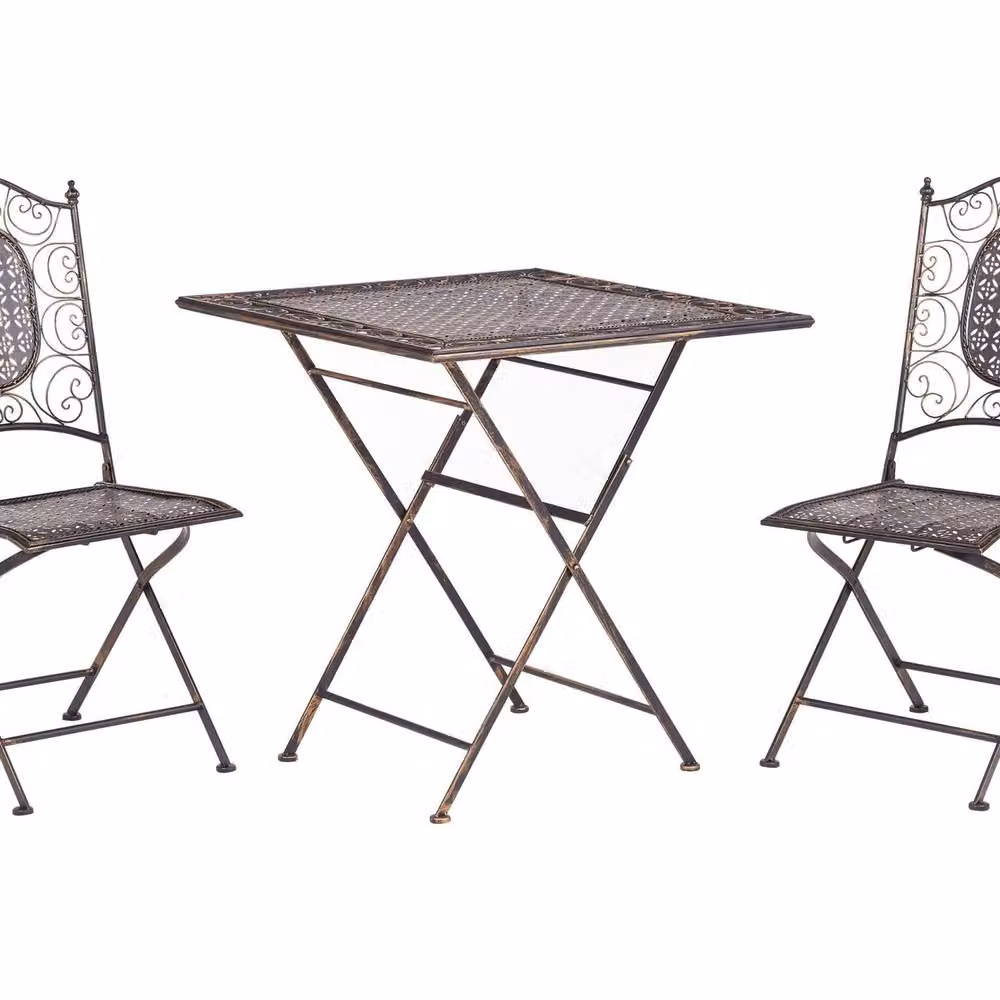 Wyld and Coco Vintage Black Iron Foldable Bistro Set with 2 Chairs and Table, W/D: 70 x 70 cm – 2