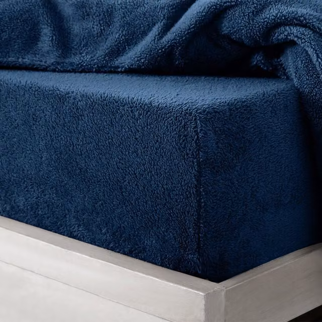 VELOSSO Blue Microfibre Winter Fitted Sheet, W/D/H: 200 x 200 cm