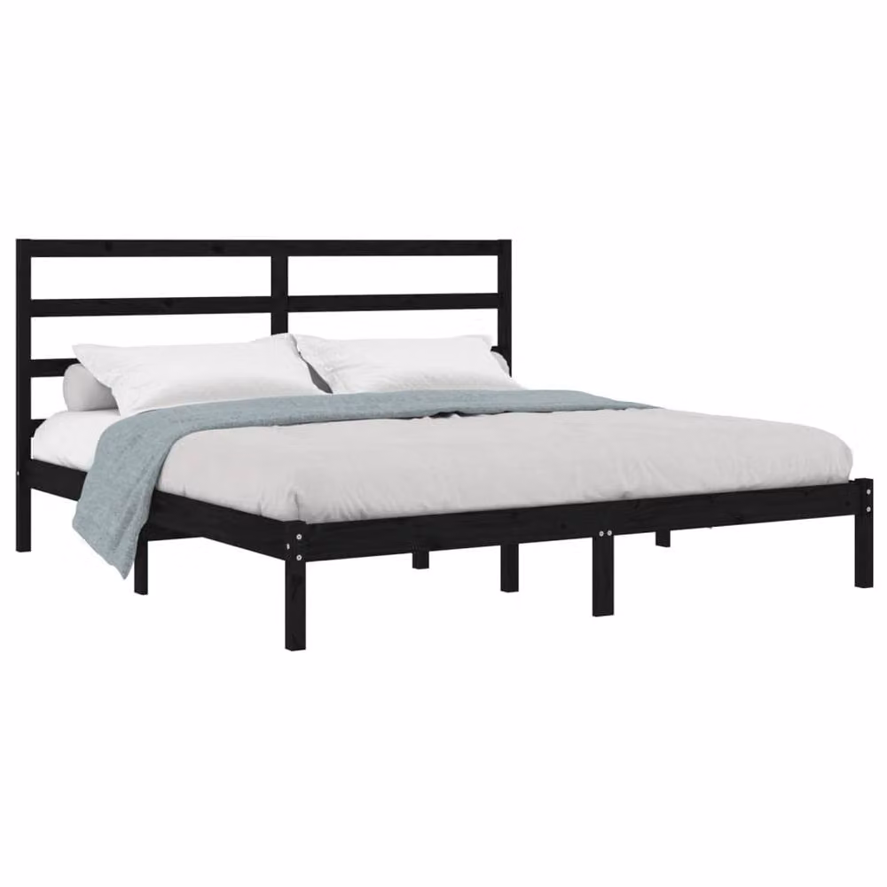 Berkfield Home Black Solid Wood Pine Bed Frame 200 x 200 cm – 3