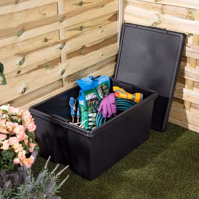 Wham Bam Solid Plastic Storage Box with Lid, Black, 96 l