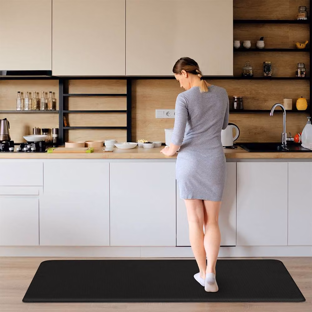 Marlow 2-Piece Non-Slip Woven Black Kitchen Mat Set, Absorbent Polyester Runner, W: 45 cm x L: 150 cm – 2