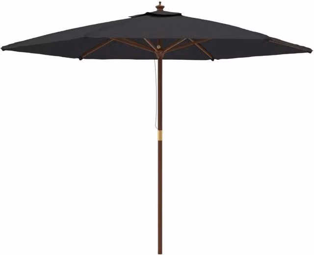 Berkfield Home Garden Parasol with Wooden Pole, Black, W: 299 cm, H: 240 cm – 1