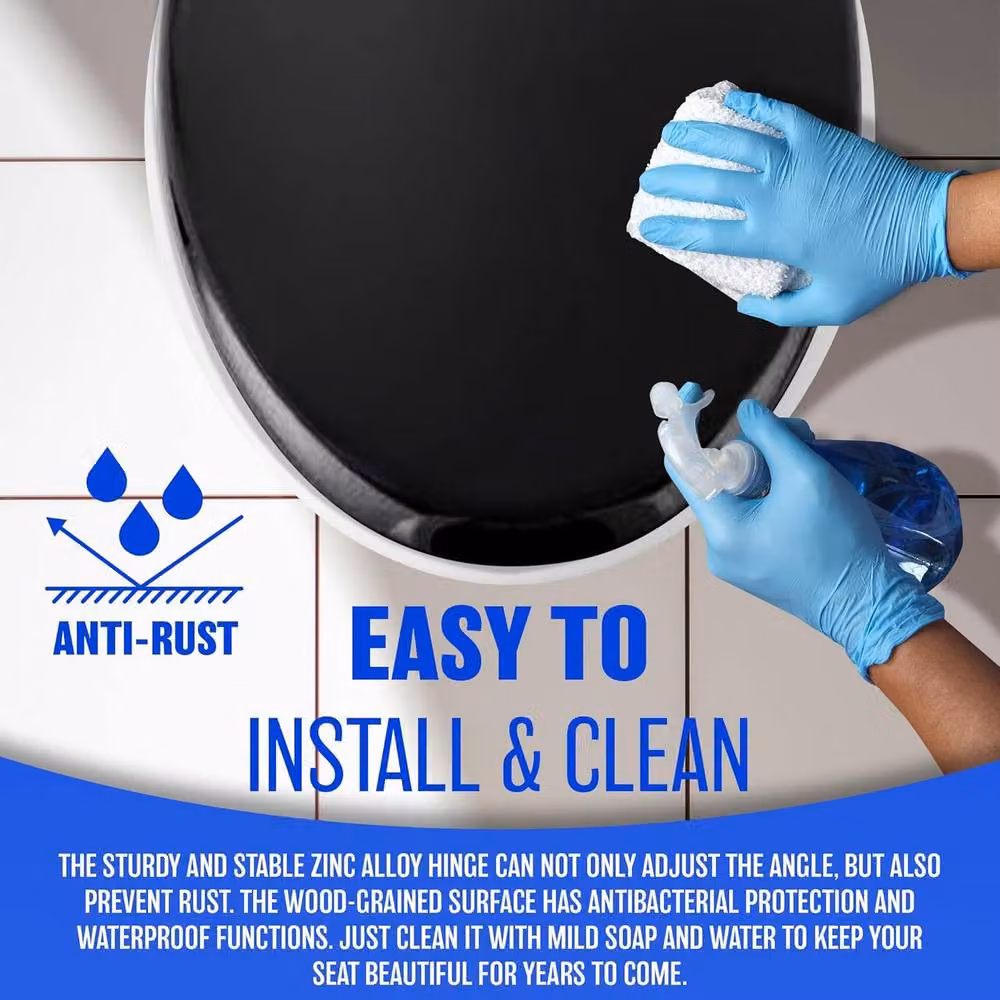 BARGAINS-GALORE Black MDF Universal Oval Bathroom WC Toilet Seat with Fittings – 4