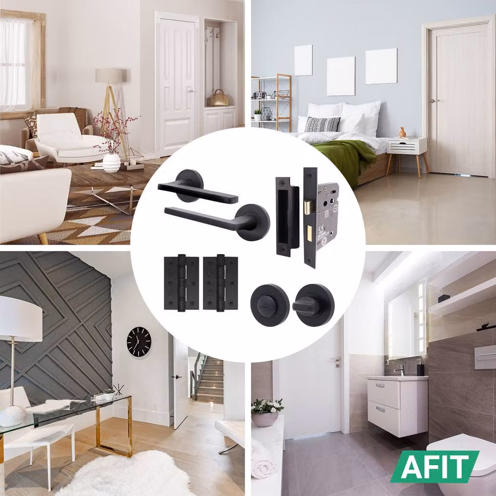 AFIT Matt Black Aluminium Bathroom Door Handle and Latch Lock Set, 2 Pack – 5