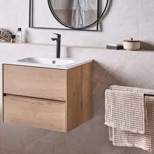 Wyld Haus Modern Wall-Mounted Bathroom Cabinet in Brown with Internal Drawers, W: 46 cm, D: 48 cm, H: 46 cm – 1