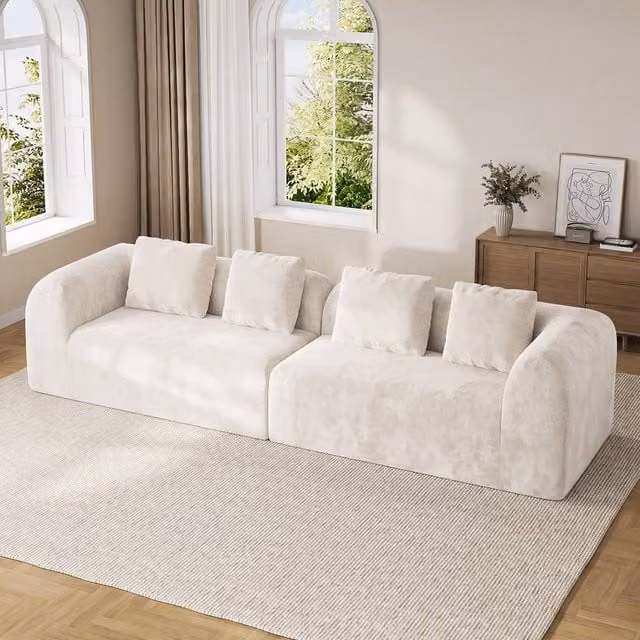 Dprodo Modular Large L-Shape Chenille Sectional Sofa in Beige with Scatter Cushions – 1