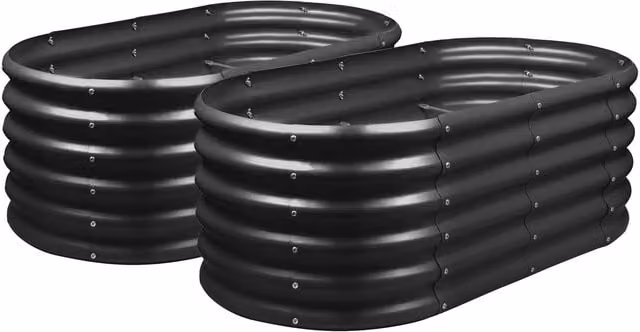 Harbour Housewares Set of 2 Black Galvanised Steel Raised Garden Beds, W: 120 cm, D: 60 cm, H: 45 cm – 1