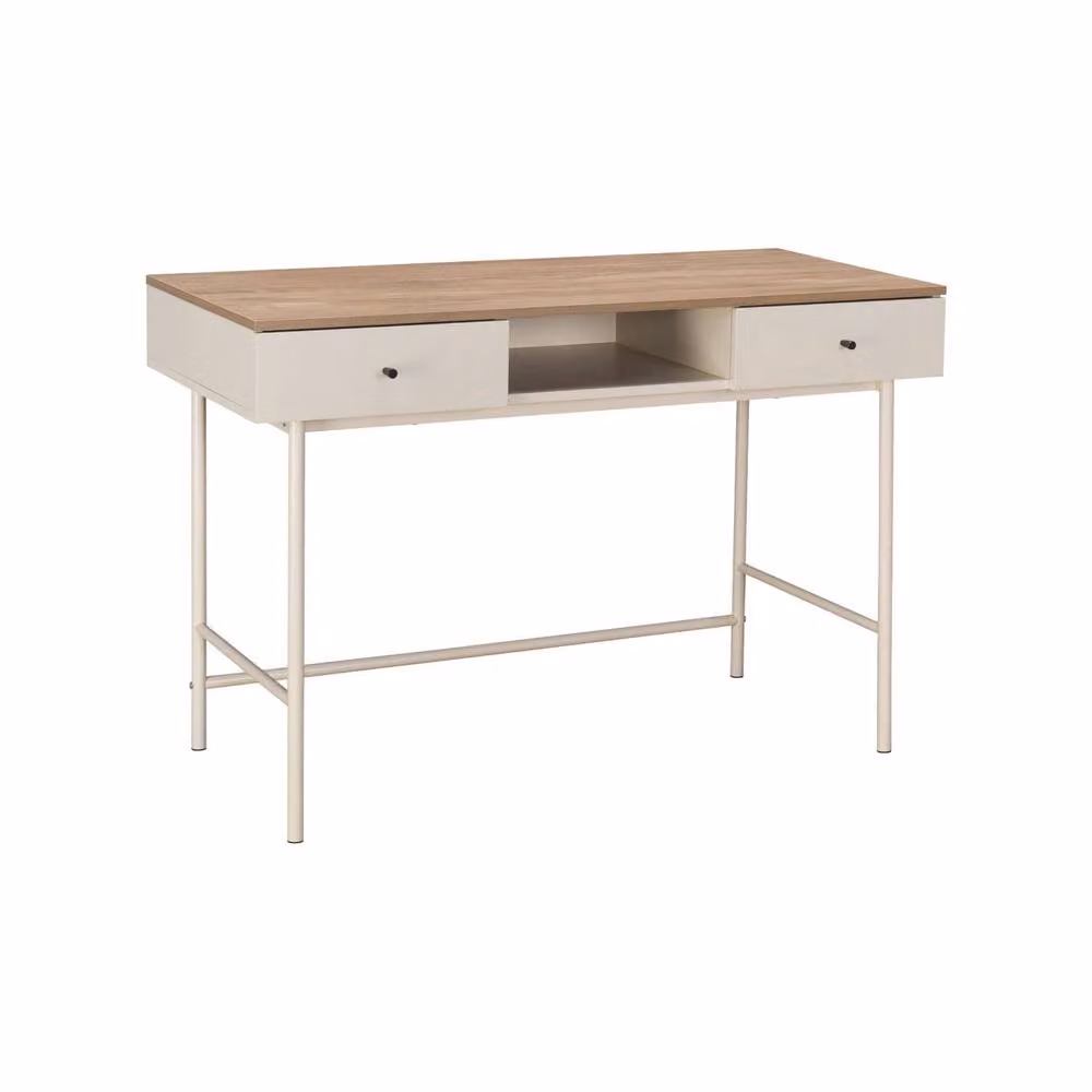 sweeek Modern Writing Desk with 2 Drawers and 1 Compartment in Beige – 2