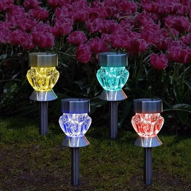 Garden Mile 4 Piece Solar Powered LED Stake Lights in Silver and Transparent