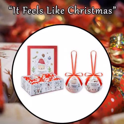 VFM e-Store 12 Piece White Round Hanging Christmas Bauble Set – 6