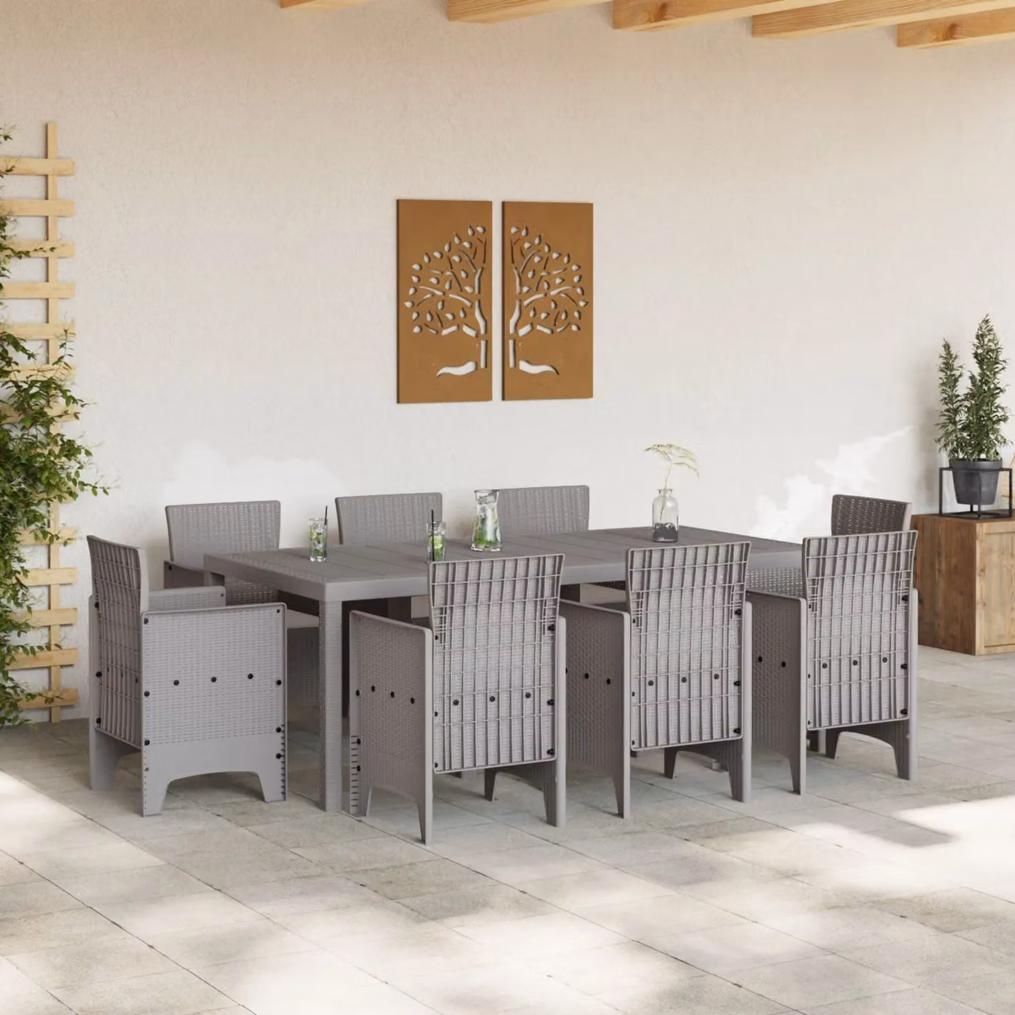 Berkfield Home 9 Piece Modern Poly Rattan Garden Dining Set with Cushions in Light Grey – 3
