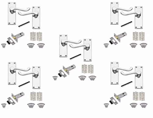 Golden Grace Scroll Latch Handles, 5 Sets, Polished Chrome, W: 120 mm, D: 40 mm