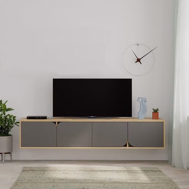 Decortie Spark Modern TV Unit Multimedia Centre with Storage in Brown, Yellow and Grey, W: 180 cm