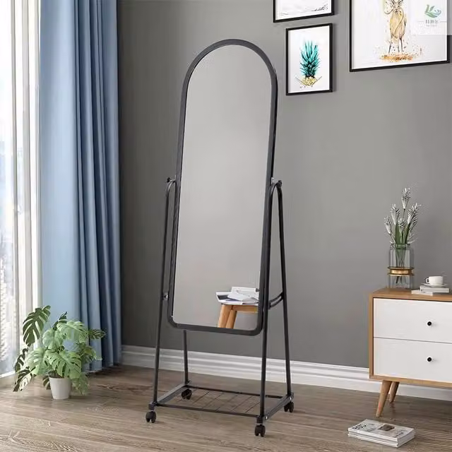 Livingandhome Mobile Arched Full Length Freestanding Dressing Mirror with Bracket, Black, Width: 36 cm