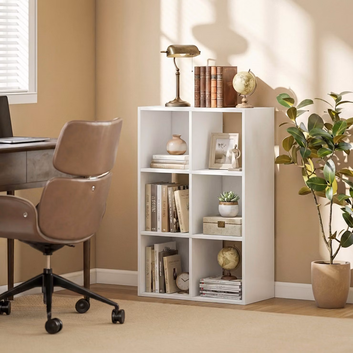 HOMCOM Industrial Style White Wood Effect Storage Shelf with 6 Compartments – 2