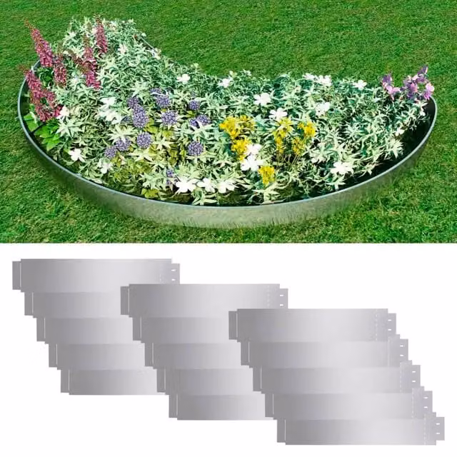Berkfield Home Lawn Fence, 15 Pieces, Galvanised Steel, Silver, H x W: 100 x 20 cm – 1