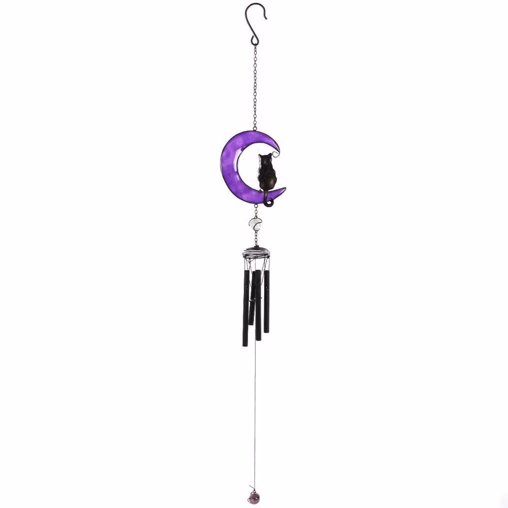 Uniqueful Black Cat Windchime in Black and Purple, Height: 120 cm – 2