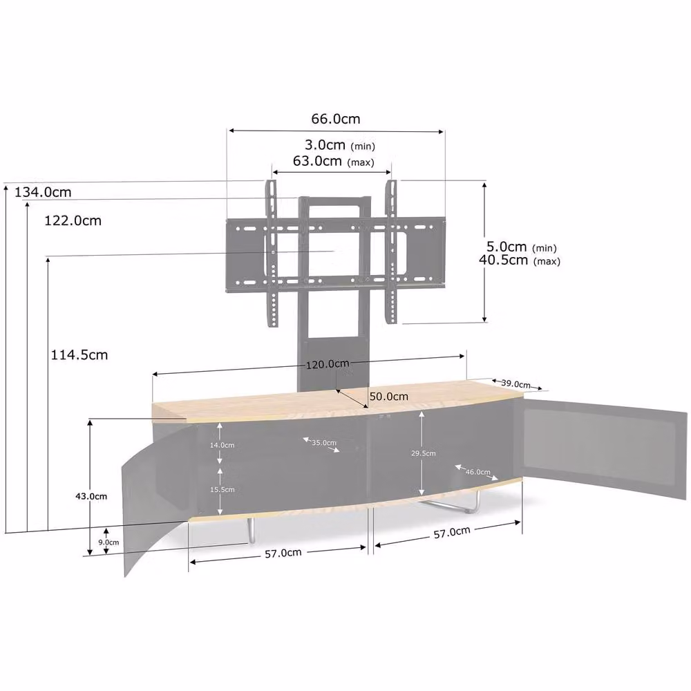 Centurion Supports CARU D-Shape Flat Screen TV Cabinet with Mounting Arm for 32-65 inch TVs, Multicolour, W: 120 cm, D: 39 cm, H: 43 cm – 5
