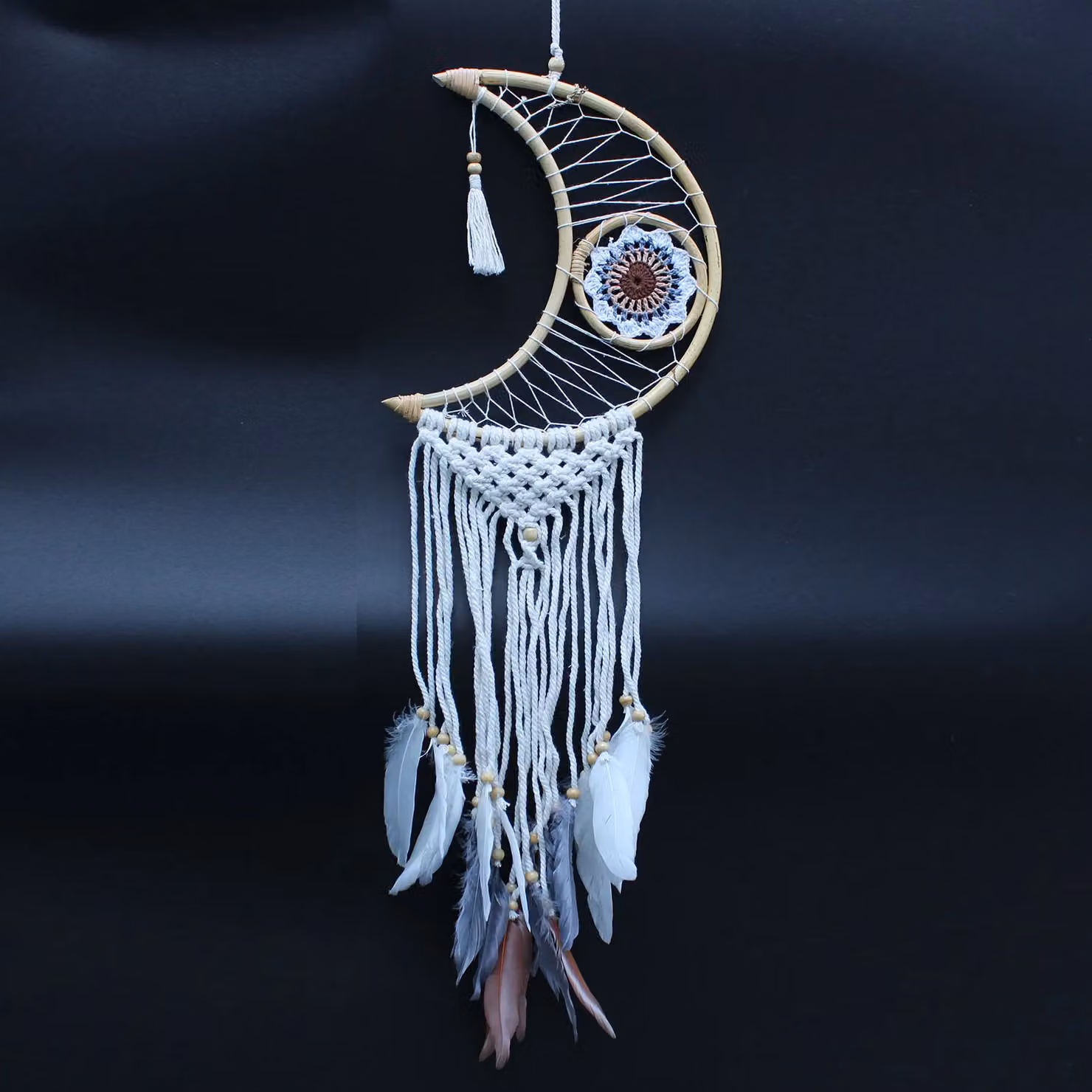 HoitoDeals KDMD Macrame Moon Dream Catcher in White – 2