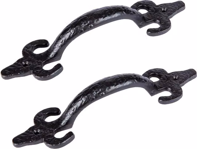 Hammer and Tongs Antique Fleur De Lis Iron Door Handle, Matt Black, Pack of 2, H: 20.5 cm – 2