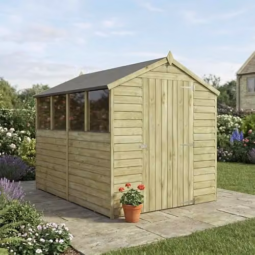 Mercia Brown Single Door Overlap Apex Wood Garden Shed with Windows, W: 243.84 cm, D: 235.0 cm, H: 198.6 cm – 2