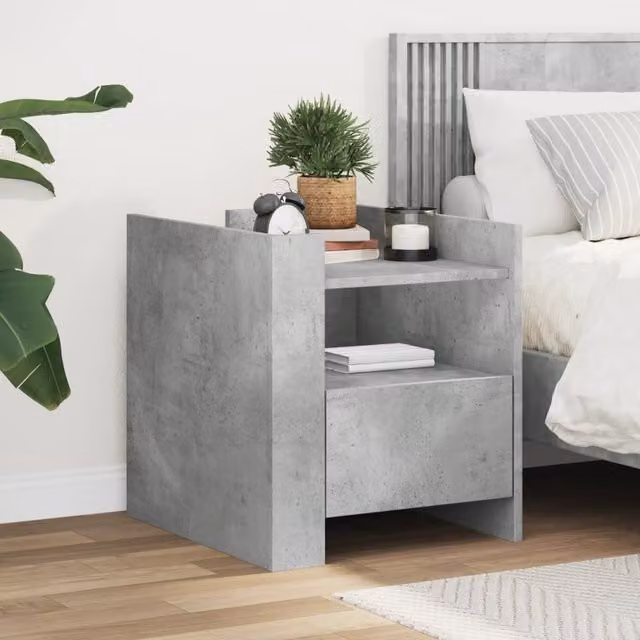 Berkfield Home Bedside Cabinet in Concrete Grey, W: 45 cm, D: 50 cm, H: 50 cm