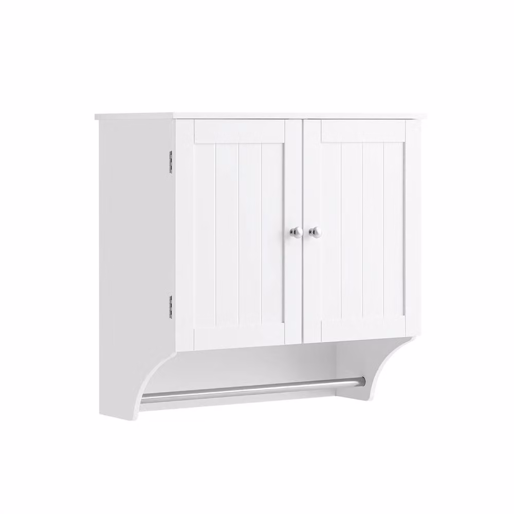 SoBuy Modern Wall-Mounted Bathroom and Kitchen Cabinet in White with Hinged Doors and Internal Shelves, W: 60 cm, H: 60 cm – 2