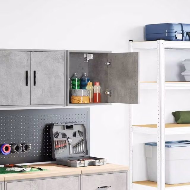 Berkfield Home Wall Mounted Garage and Workshop Cabinet in Concrete Grey Matt MDF – 1