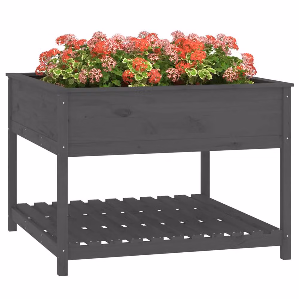 Berkfield Grey Solid Pine Raised Planter with Shelf, W/D/H: 111.5 x 111.5 x 81 cm – 3