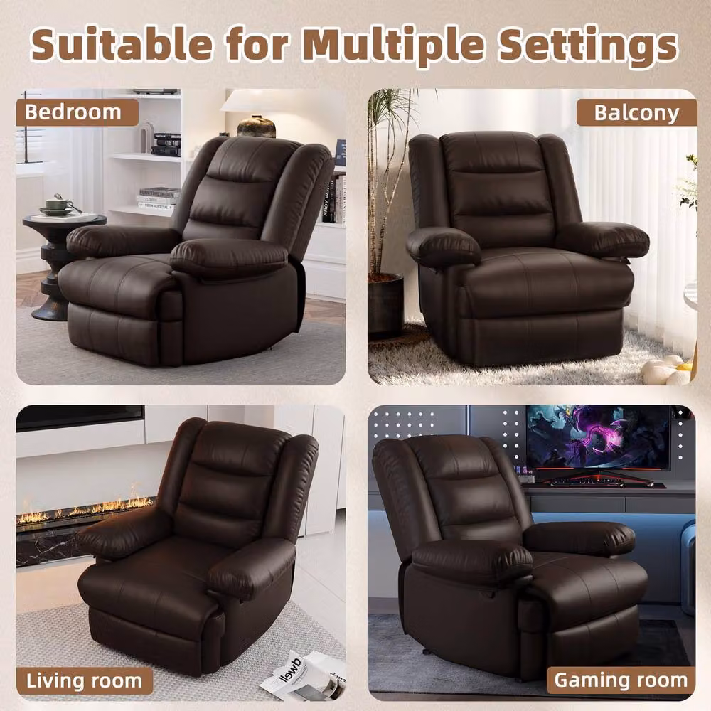 Gartistgo Manual Recliner Armchair in Brown PU Leather with Metal Frame – 4