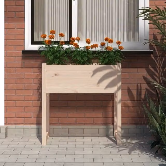 Berkfield Home Wood Window Box Planter in Beige, W/D/H: 78 x 40 x 81 cm