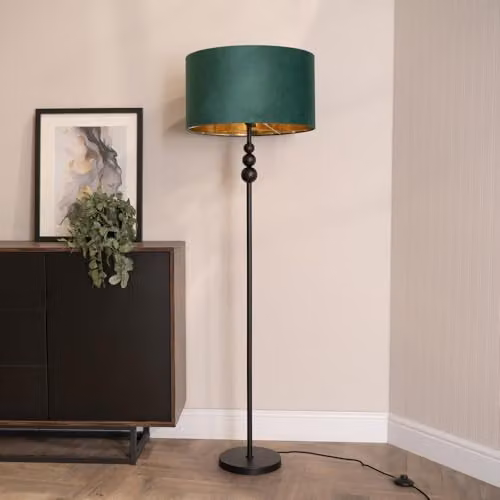 ValueLights Marissa Black Stacked Ball Floor Lamp with Green Velvet and Gold Inner Shade – 2