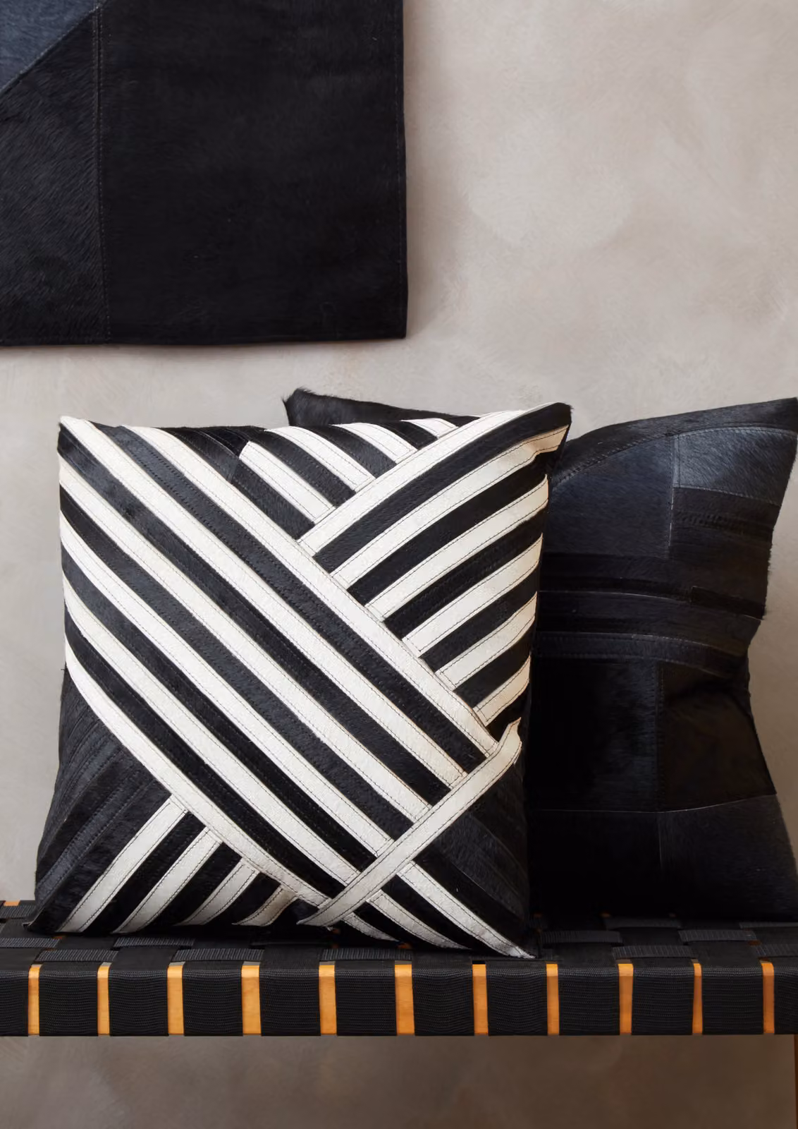 Orsina Bosie Safira Black and White Striped Leather Cushion – 3