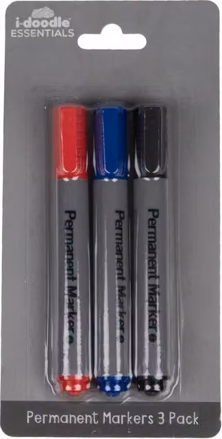 idoodle Essentials Multicolour Permanent Ink Markers with Bullet Tip, Pack of 3